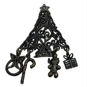 🎄Jezlaine 925 Sterling Silver Christmas Tree Pin Brooch w/ Charms